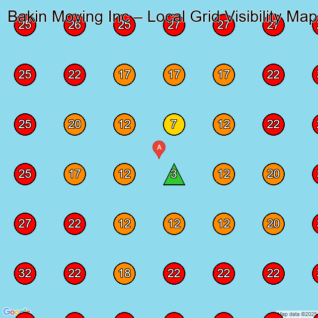 Bakin Moving Inc GeoGrid visibility map for Moving And Storage Service in None
